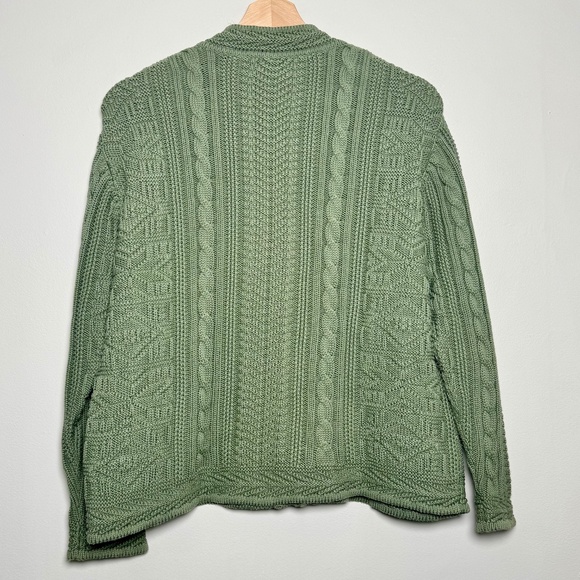 LL Bean Sage Green Cable-knit Heritage Cardigan w Wood Buttons Sz M - Picture 7 of 8